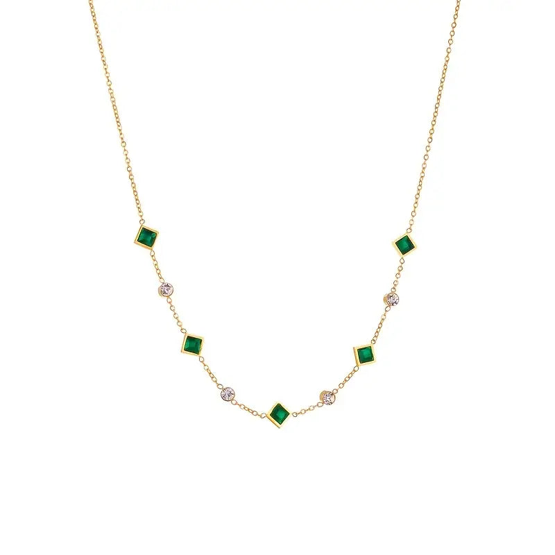 Collar Geométrico de Oro y Esmeralda