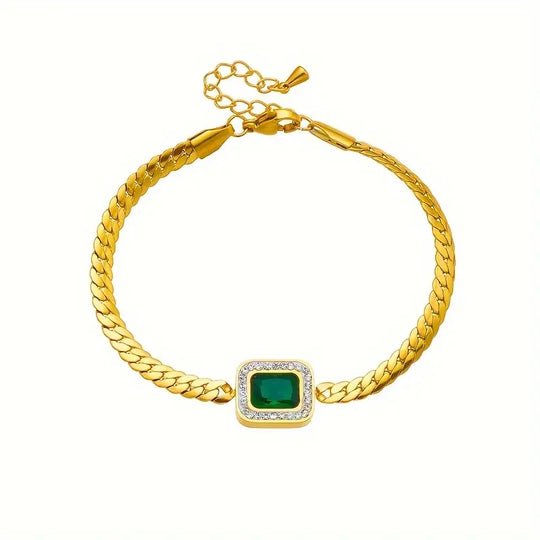 Pulsera de Cadena de Oro y Esmeralda