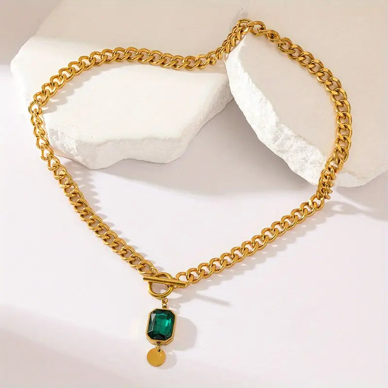 Collar de Cadena de Oro y Esmeralda