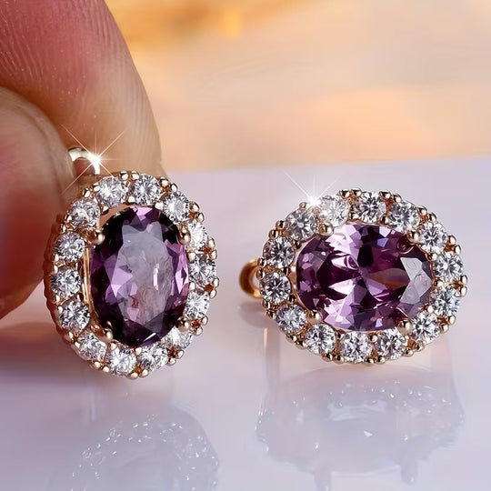 Pendientes Halo de Amatista Dorada