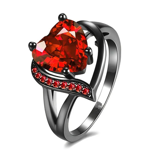 Anillo de Corazón de Rubí Plateado