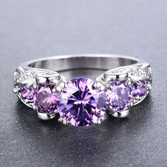 Anillo Vintage de Amatista Plateado