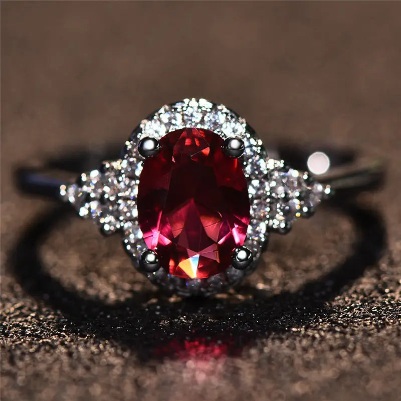 Anillo Halo de Rubí Plateado