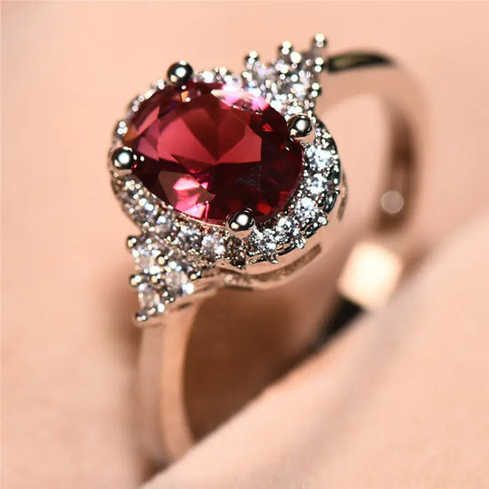 Anillo Halo de Rubí Plateado