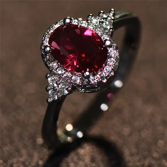 Anillo Halo de Rubí Plateado