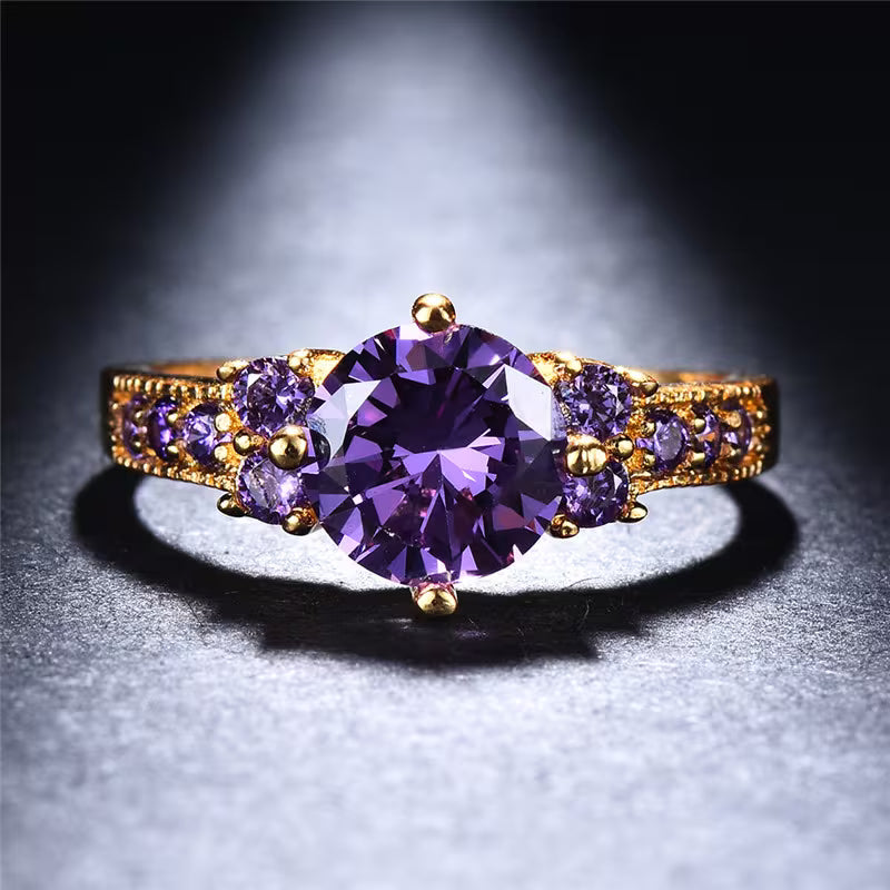 Anillo de Cuarzo Amatista Dorado