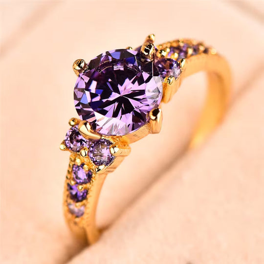 Anillo de Cuarzo Amatista Dorado