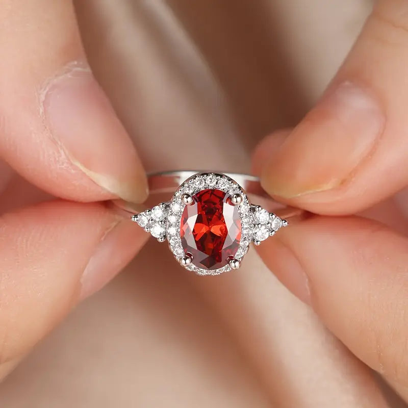 Anillo Halo de Rubí Plateado