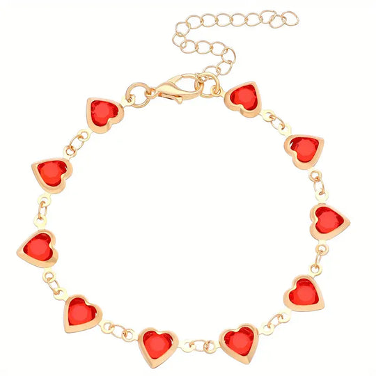 Pulsera de Cadena de Corazón de Rubí Dorado