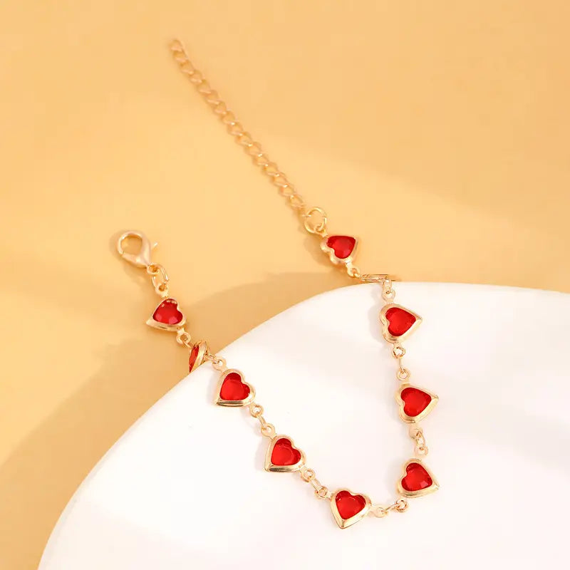 Pulsera de Cadena de Corazón de Rubí Dorado