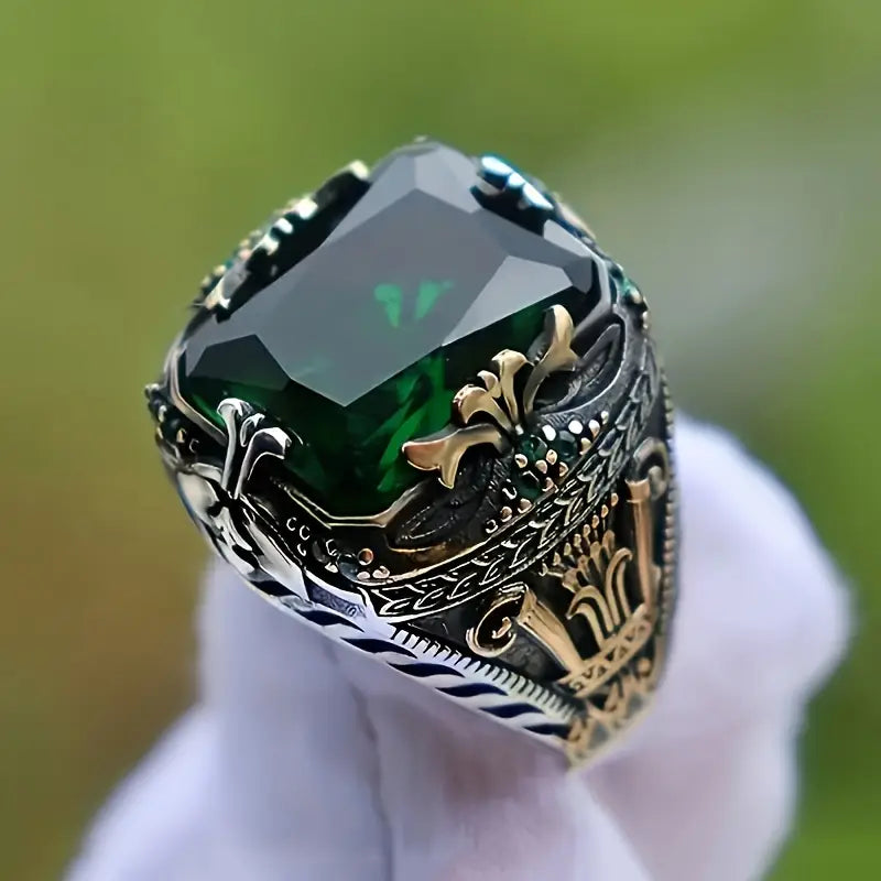 Anillo Vintage de Esmeralda Plateada