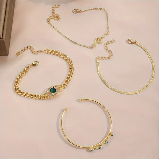 Conjunto de Pulseras de Encanto de Oro y Esmeralda