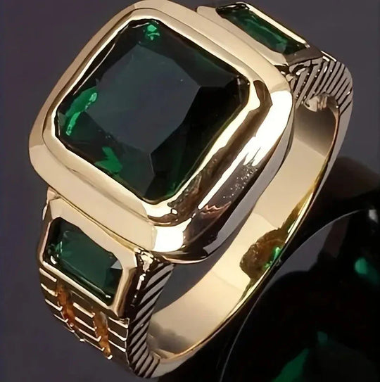 Anillo Sello de Esmeralda Dorada