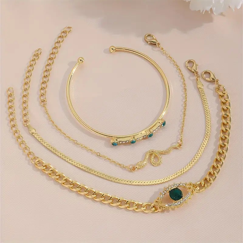 Conjunto de Pulseras de Encanto de Oro y Esmeralda
