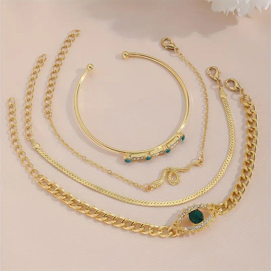 Conjunto de Pulseras de Encanto de Oro y Esmeralda