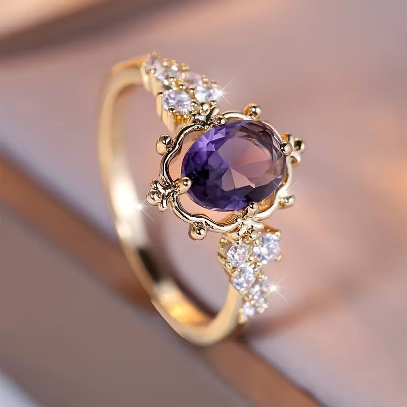 Anillo de Princesa de Amatista Dorada