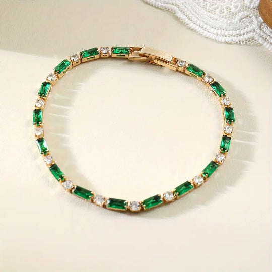 Pulsera de Tenis Alternante de Oro y Esmeralda