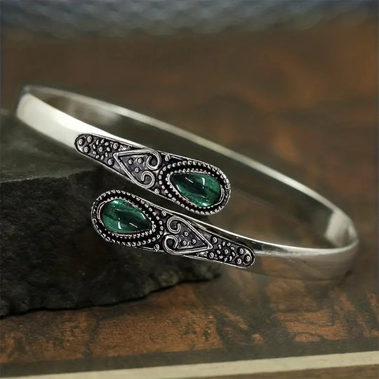 Pulsera Vintage de Esmeralda Plateada