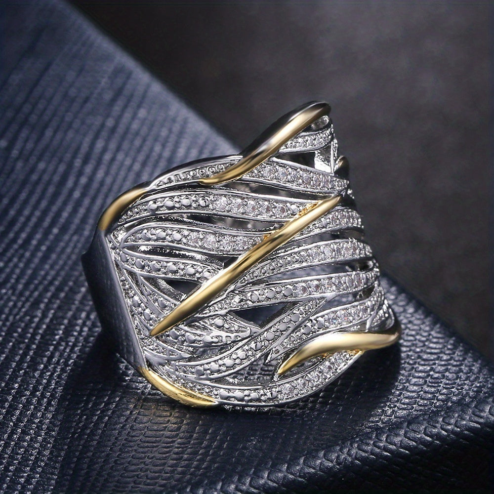 Anillo de Banda Tejida de Plata y Oro