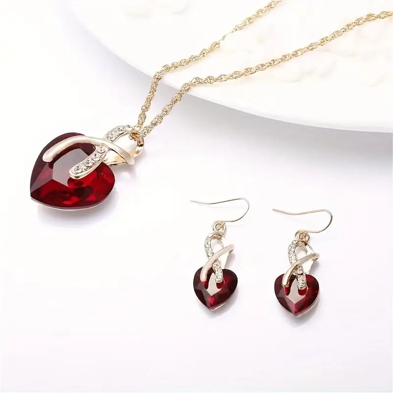 Conjunto de Joyería de Corazón Torcido de Rubí Dorado