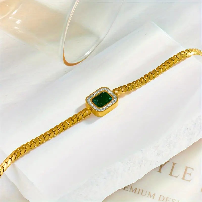 Pulsera de Cadena de Oro y Esmeralda