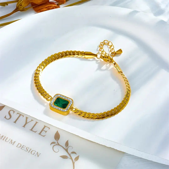 Pulsera de Cadena de Oro y Esmeralda