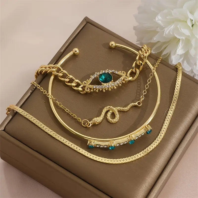 Conjunto de Pulseras de Encanto de Oro y Esmeralda