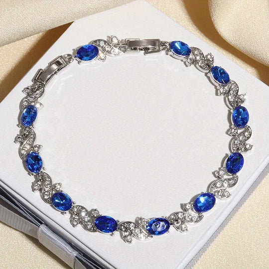 Pulsera Floral de Zafiro Plateado