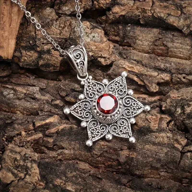 Collar Colgante de Estrella de Rubí Plateado
