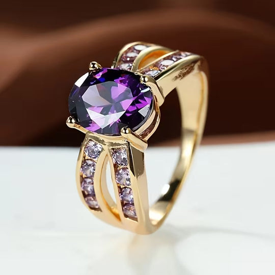 Anillo de Banda Dividida de Amatista Dorada