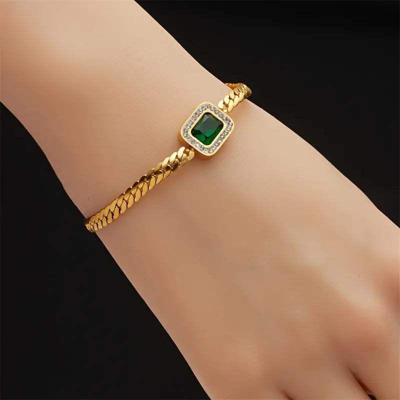 Pulsera de Cadena de Oro y Esmeralda