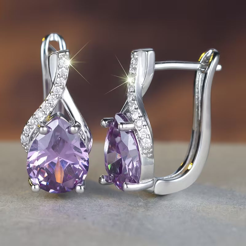 Pendientes Colgantes de Amatista Plateados
