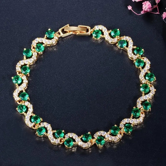 Pulsera Halo de Esmeralda Dorada