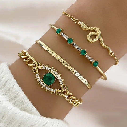 Conjunto de Pulseras de Encanto de Oro y Esmeralda