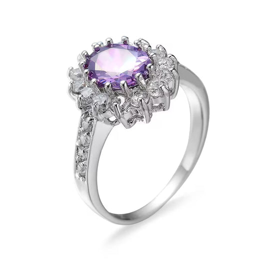Anillo de Corona de Amatista Plateada