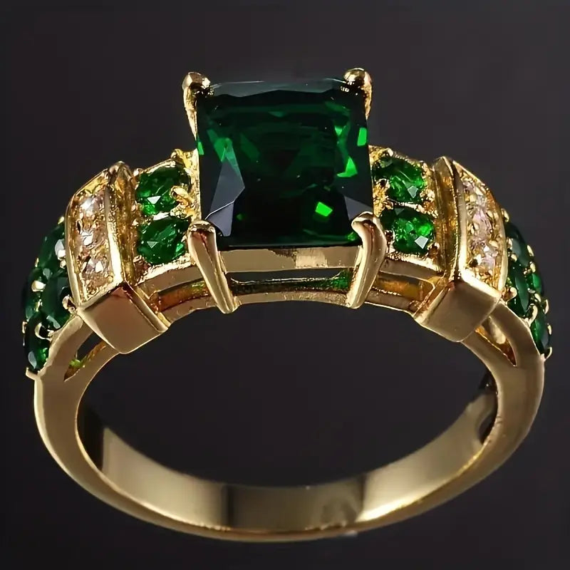 Anillo Geométrico de Oro y Esmeralda