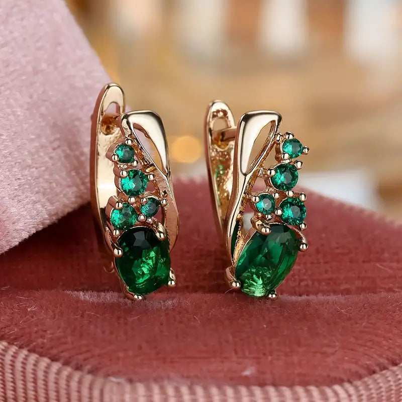 Pendientes de gota de clúster de esmeralda dorada