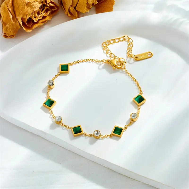 Pulsera de Estación de Esmeralda Dorada