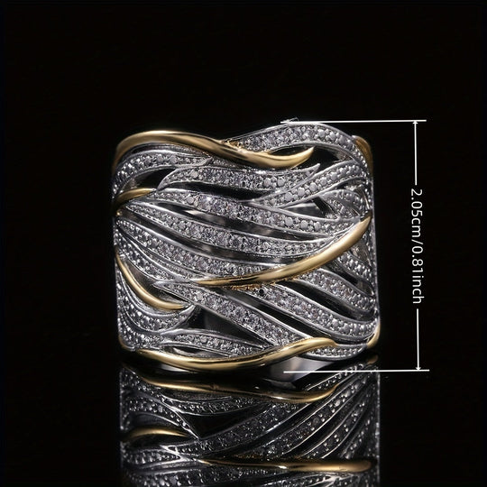 Anillo de Banda Tejida de Plata y Oro