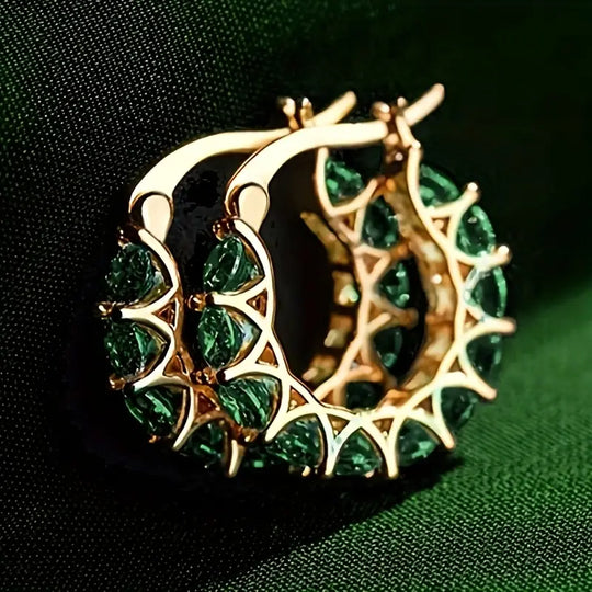 Pendientes de Aro de Lattice de Esmeralda Dorada