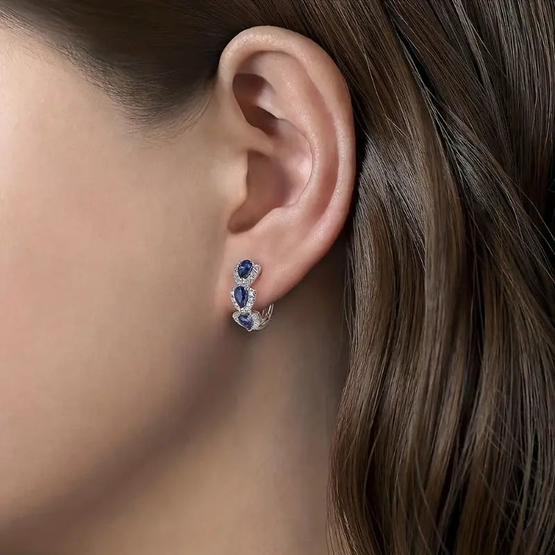 Pendientes de Aro con Halo de Zafiro Plateado