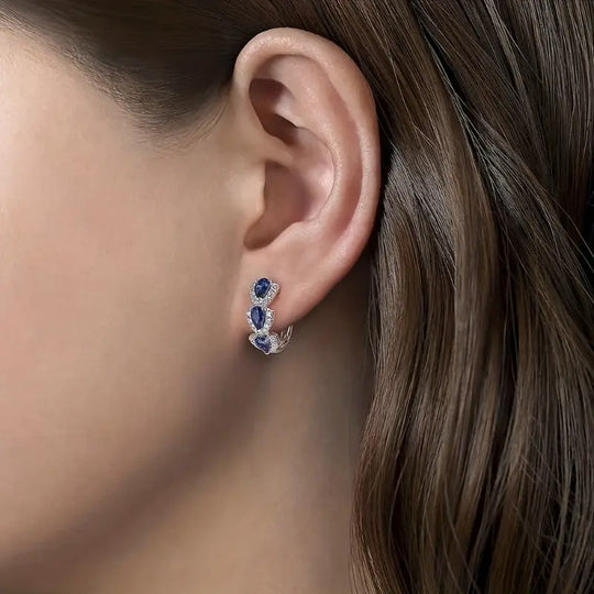 Pendientes de Aro con Halo de Zafiro Plateado