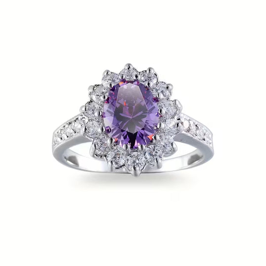 Anillo de Corona de Amatista Plateada