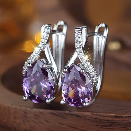 Pendientes Colgantes de Amatista Plateados