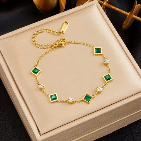 Pulsera de Estación de Esmeralda Dorada