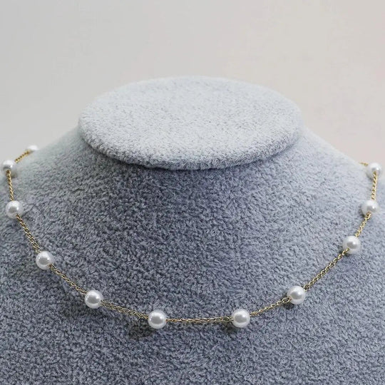 Collar de Cadena de Perlas Espaciadas en Oro
