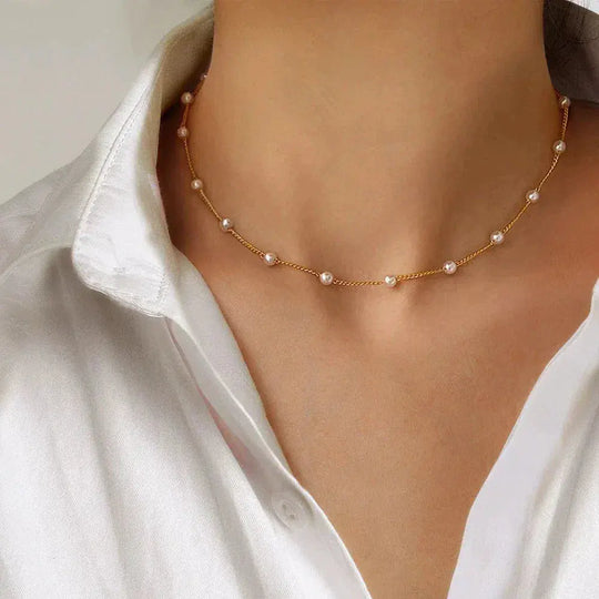 Collar de Cadena de Perlas Espaciadas en Oro