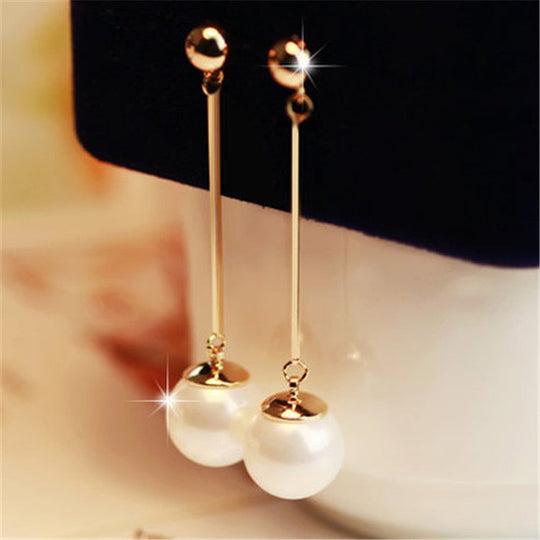 Pendientes Largos de Perlas Doradas