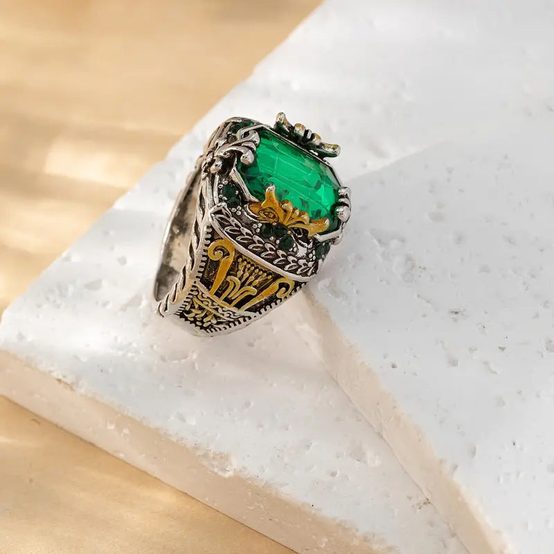 Anillo Vintage de Esmeralda Plateada