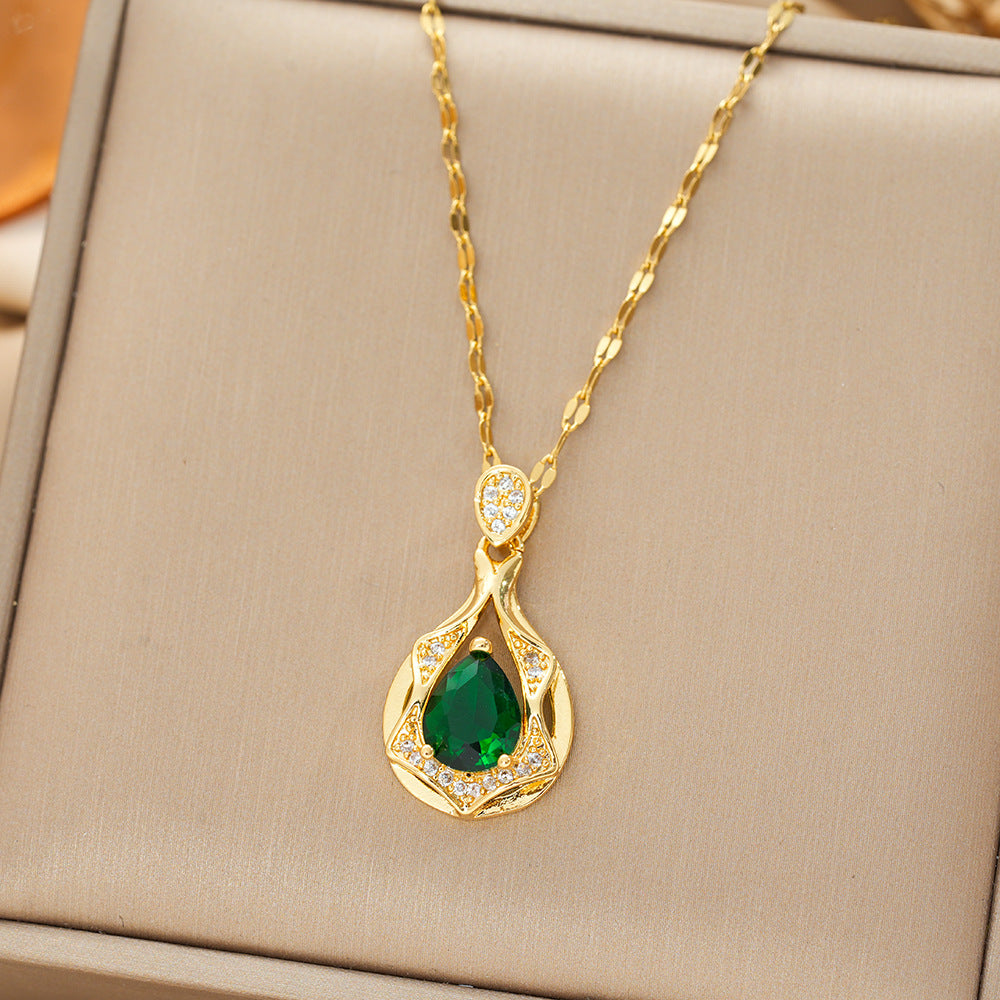Collar con Colgante de Gota de Esmeralda Dorada